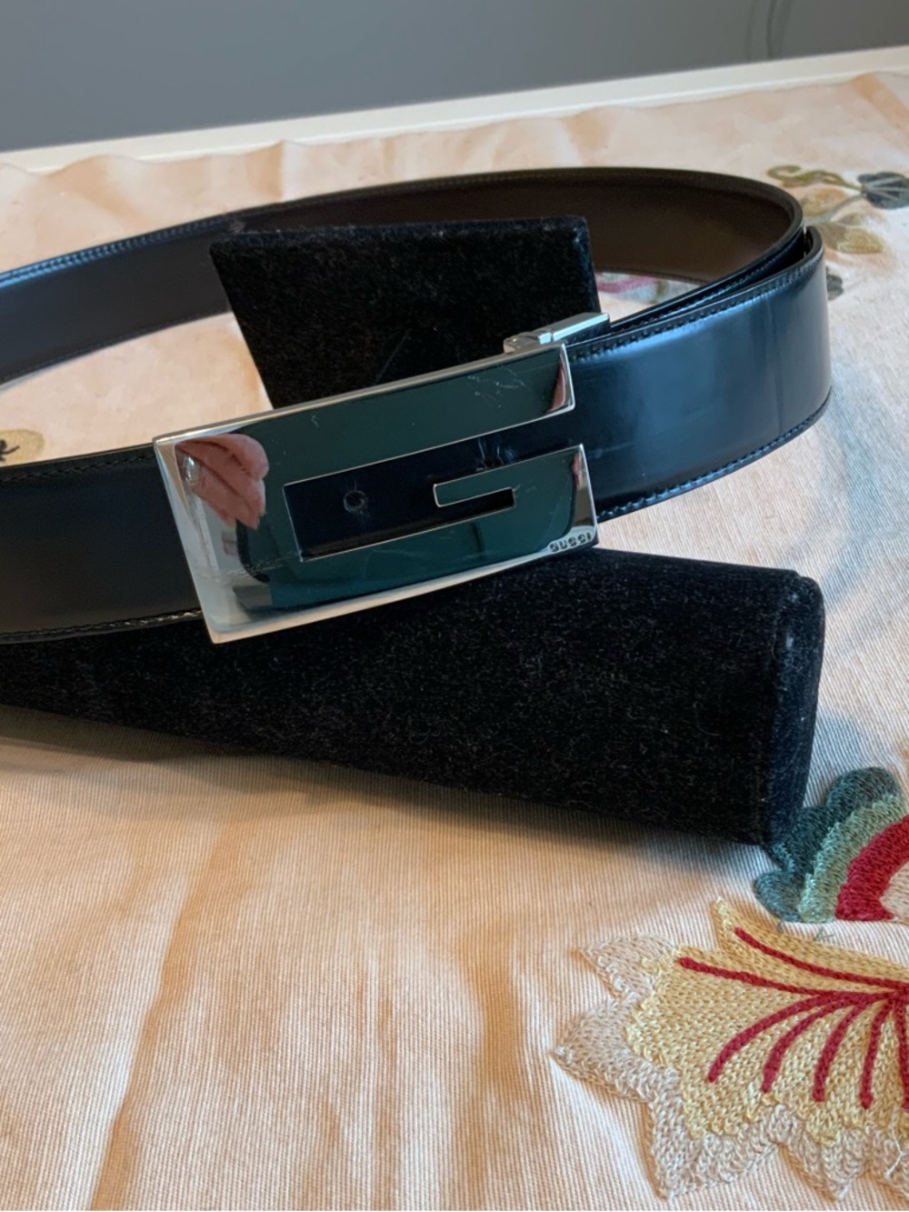 Gucci Black Leather Belt 90 36 Authentic! Silver Buckle Good! - Picture 7 of 11